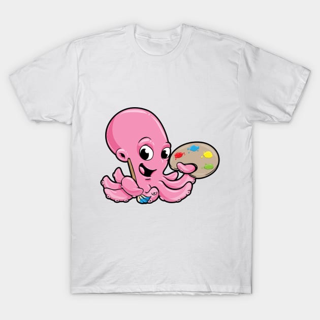 Octopus as painter with a brush and paints T-Shirt by Markus Schnabel